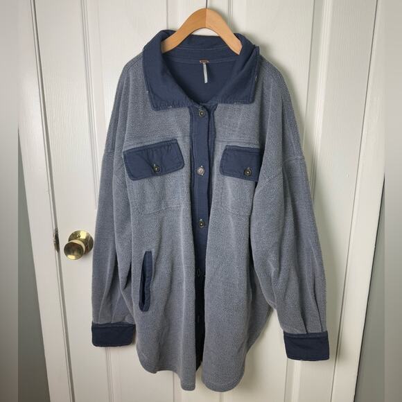 Free People Ruby Oversized Shirt Jacket in Oceana Blue L - Picture 2 of 9